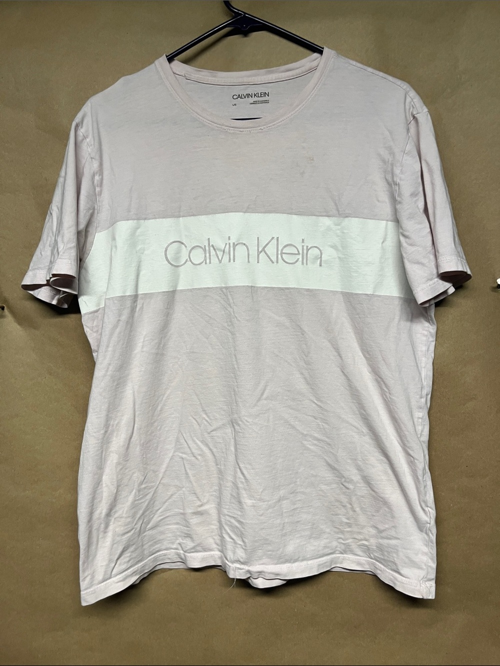Calvin Klein Pale Pink Logo Crewneck Tee with White Band